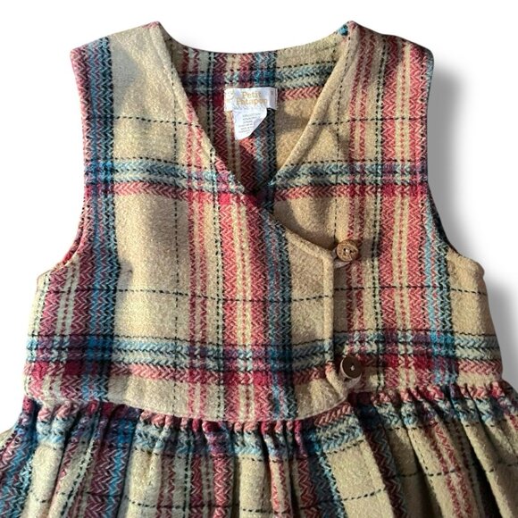 Petit Patapon Girls Jumper Dress Sz 6 Tan Plaid Cotton Wool Blend Preppy Classic - Picture 4 of 7